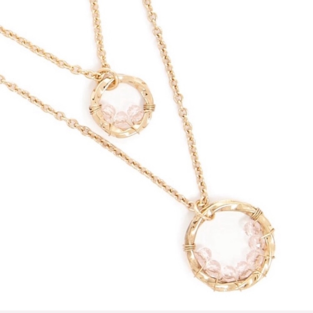 Layered Beaded Pendant Charm Necklace Gold